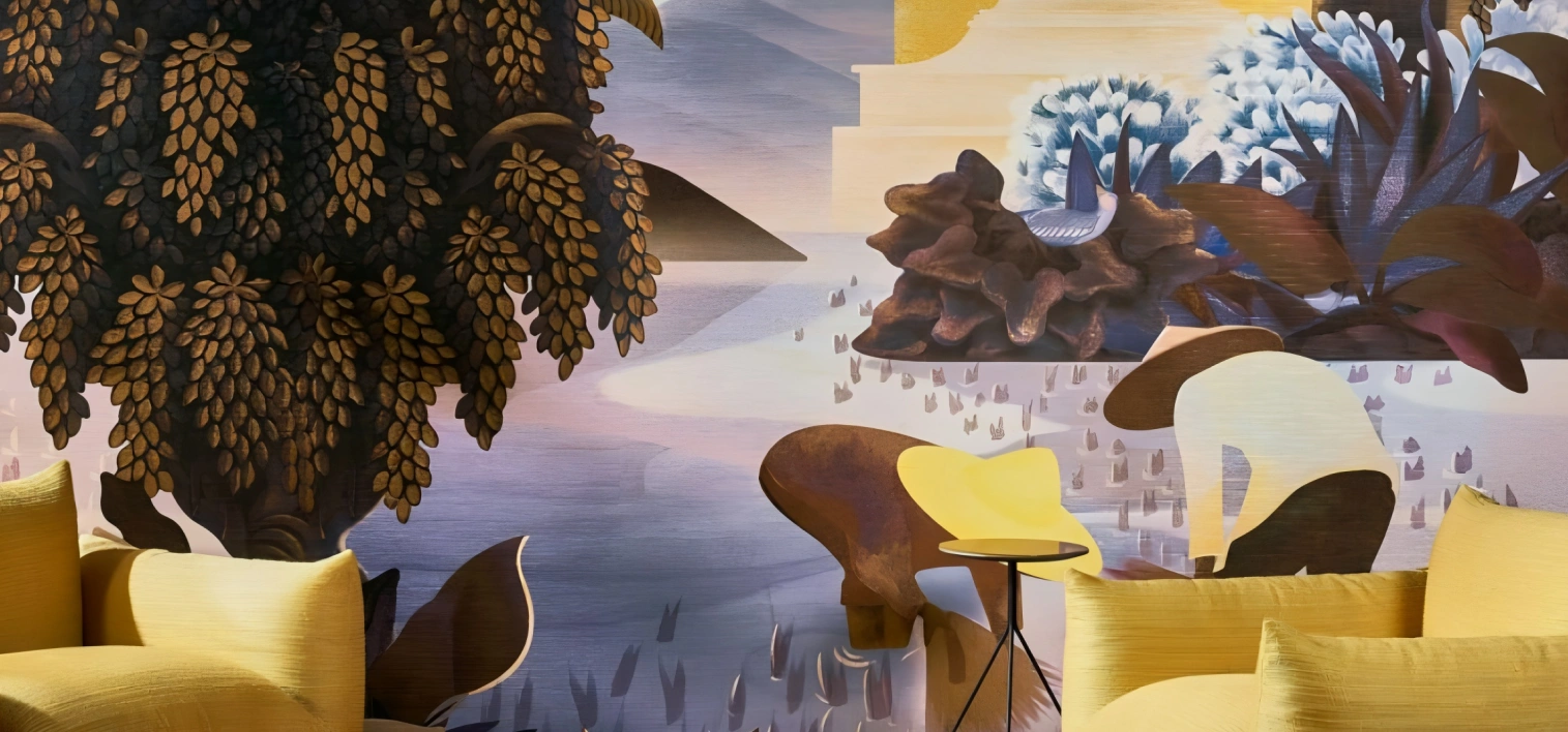 Panoramic mural with colorful tones